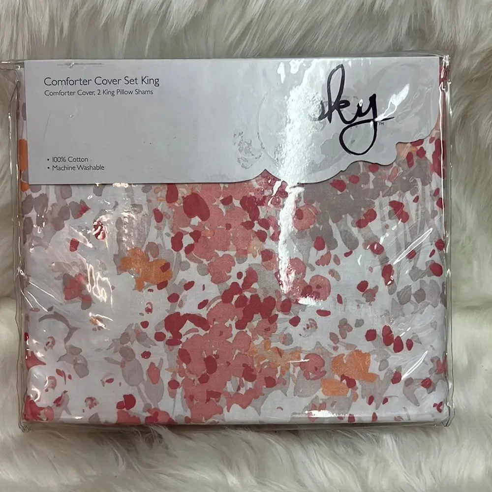 SKY Bloomingdale's Abstract Floral Sunset‎ Coral KING Comforter Cover Set